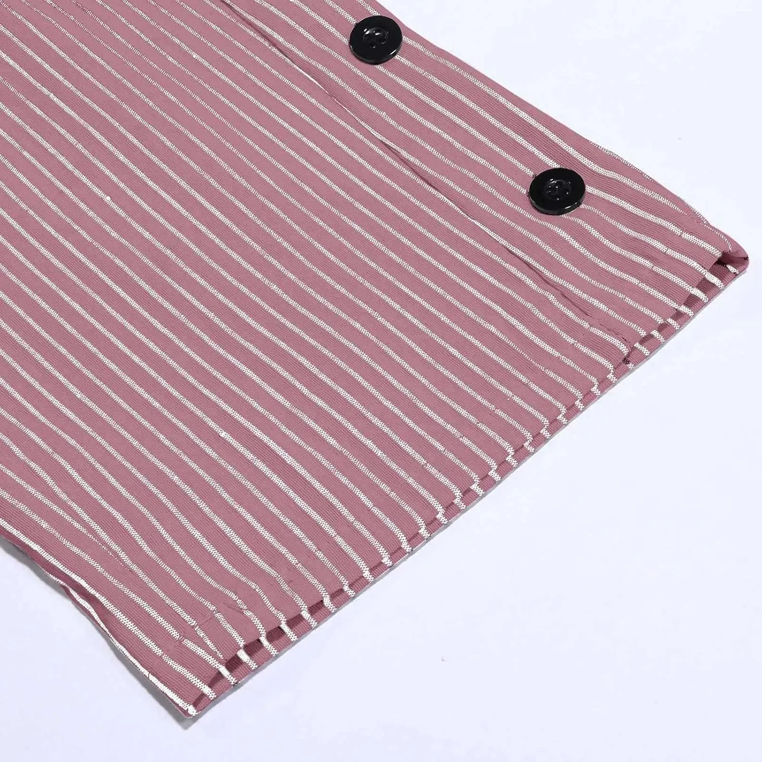 2024 Casual Striped Linen Capris Pants for Women Wide Leg Elastic Waist Drawstring Cropped Lounge Trousers with Button Decor