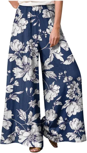 2025 Beach Vacation Linen Wide Leg Palazzo Drawstring Pants That Look Like Skirts- Flowy Boho Gauze Trousers