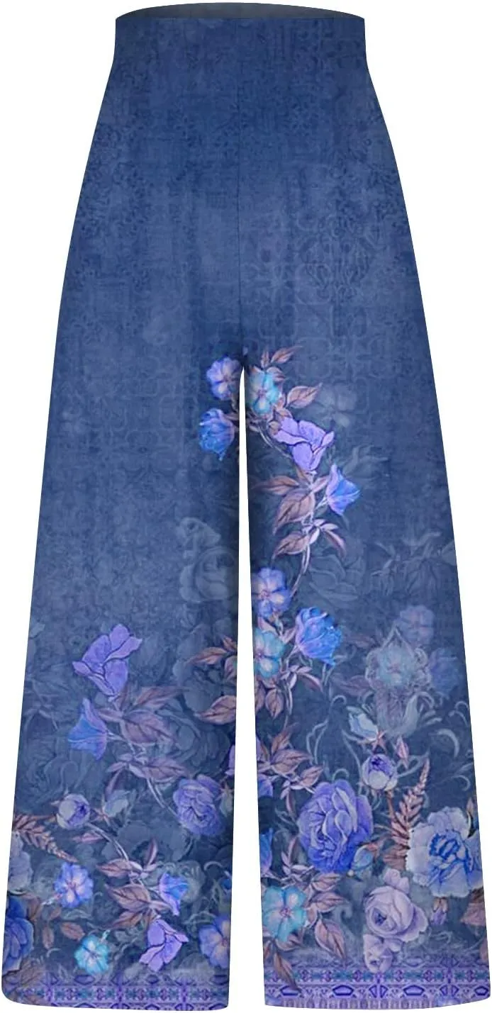 2025 Trendy Summer Linen Wide Leg Palazzo Elastic Waist Pants That Look Like Skirts- Boho Gauze Flowy Trousers