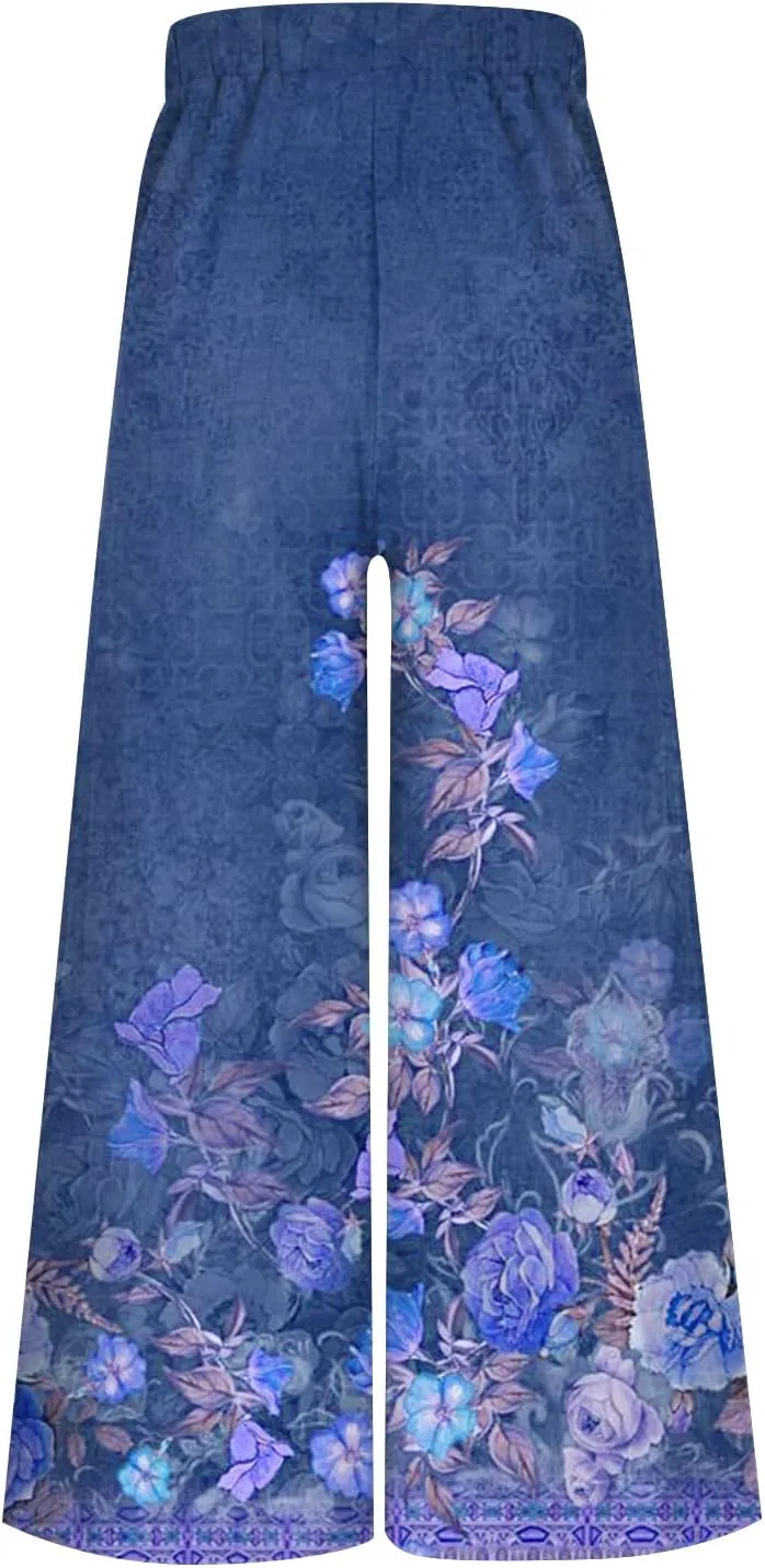2025 Trendy Summer Linen Wide Leg Palazzo Elastic Waist Pants That Look Like Skirts- Boho Gauze Flowy Trousers