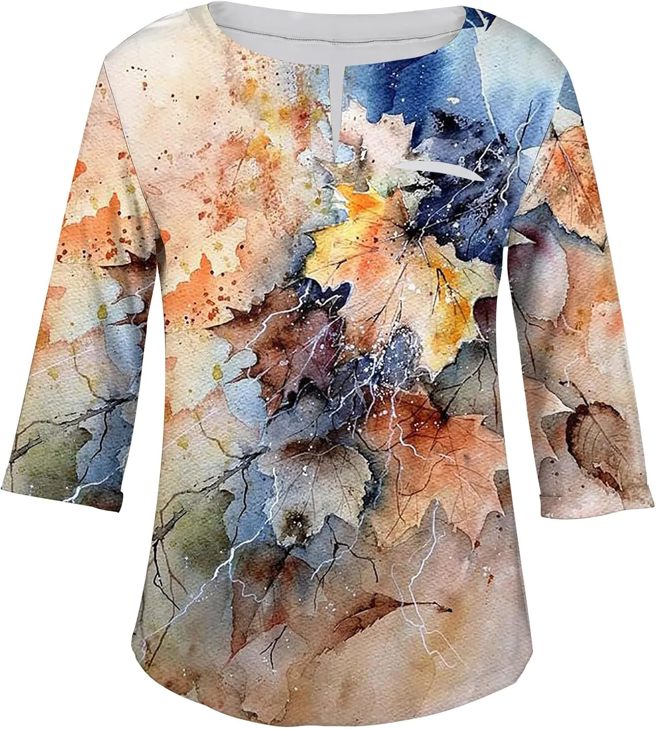 3/4 Sleeve Women Tops Winter Tops Dressy Casual Elbow Length Sleeve Vneck Shirts Tie Dye Gradient Loose Fall Clothing