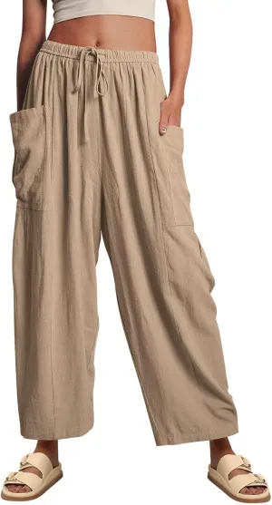 ABAFIP Women's Linen Palazzo Pants Summer Drawstring High Waisted Wide Leg Baggy Harem Pants with Pockets