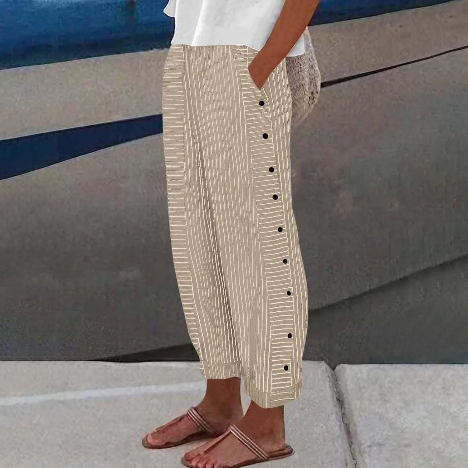 ADHOWBEW Cotton Linen Pants Women Summer 2025 Trendy Cover Ups Flowy Elastic Waist Loose Fit Comfy Casual Trousers Slacks