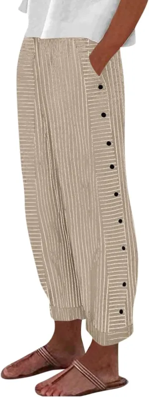 ADHOWBEW Cotton Linen Pants Women Summer 2025 Trendy Cover Ups Flowy Elastic Waist Loose Fit Comfy Casual Trousers Slacks