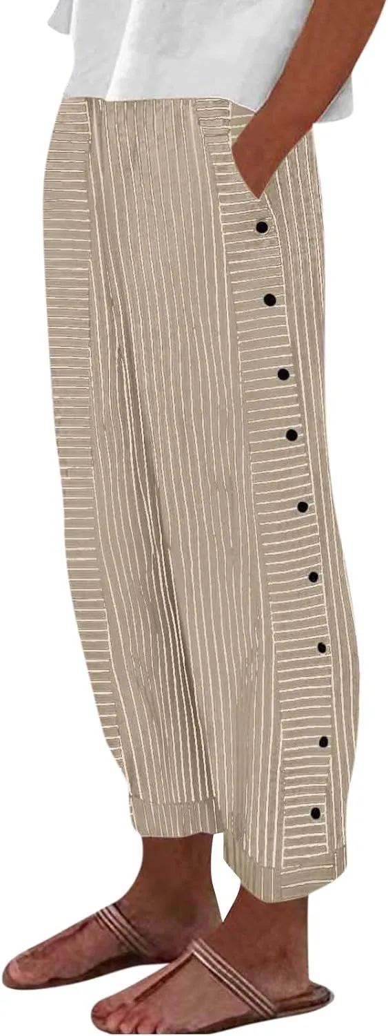 ADHOWBEW Cotton Linen Pants Women Summer 2025 Trendy Cover Ups Flowy Elastic Waist Loose Fit Comfy Casual Trousers Slacks