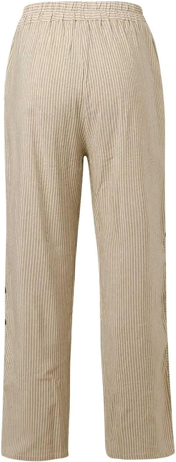 ADHOWBEW Cotton Linen Pants Women Summer 2025 Trendy Cover Ups Flowy Elastic Waist Loose Fit Comfy Casual Trousers Slacks