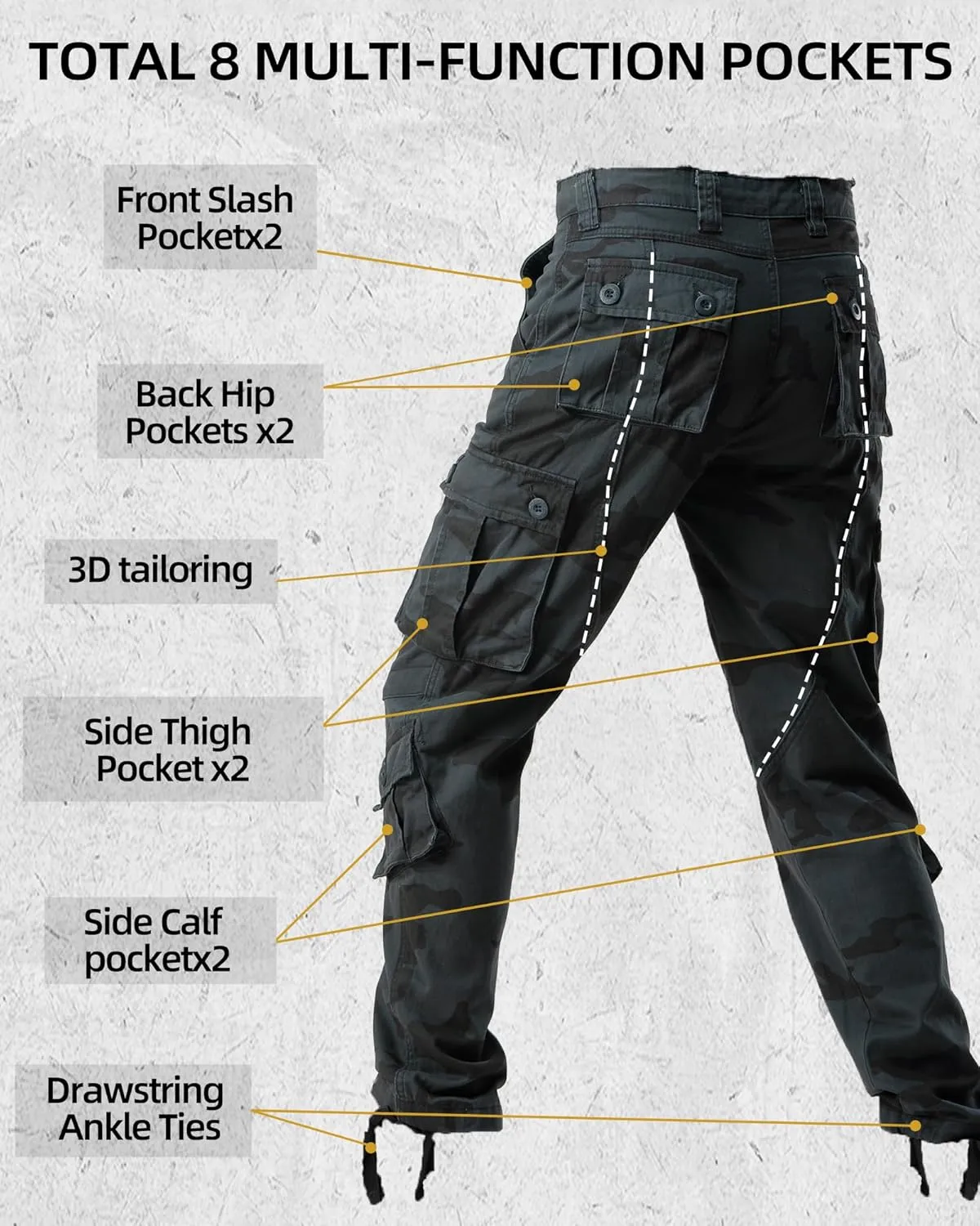 AKARMY Men's Camo Cargo Work Pants Cotton Casual Tactical Combat Military Wild BDU Ripstop Trousers with Multi Pockets