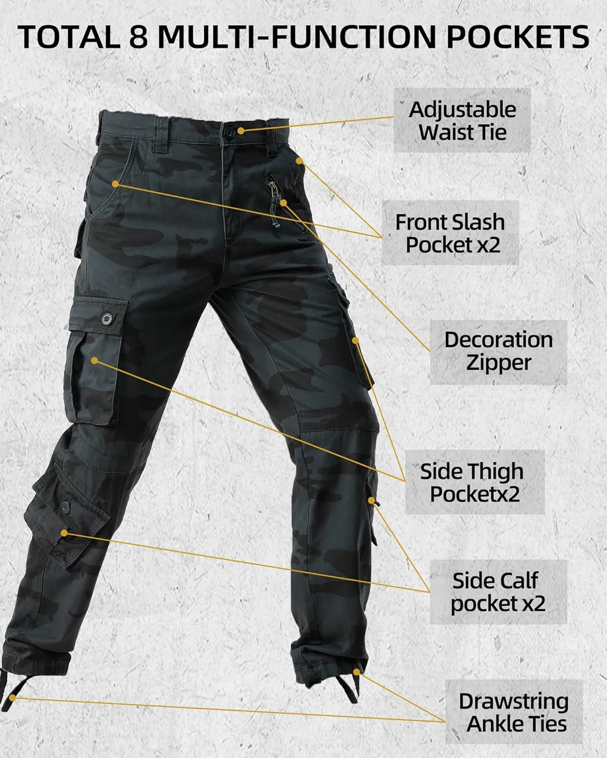 AKARMY Men's Camo Cargo Work Pants Cotton Casual Tactical Combat Military Wild BDU Ripstop Trousers with Multi Pockets