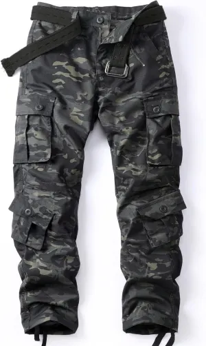 AKARMY Men's Camo Cargo Work Pants Cotton Casual Tactical Combat Military Wild BDU Ripstop Trousers with Multi Pockets