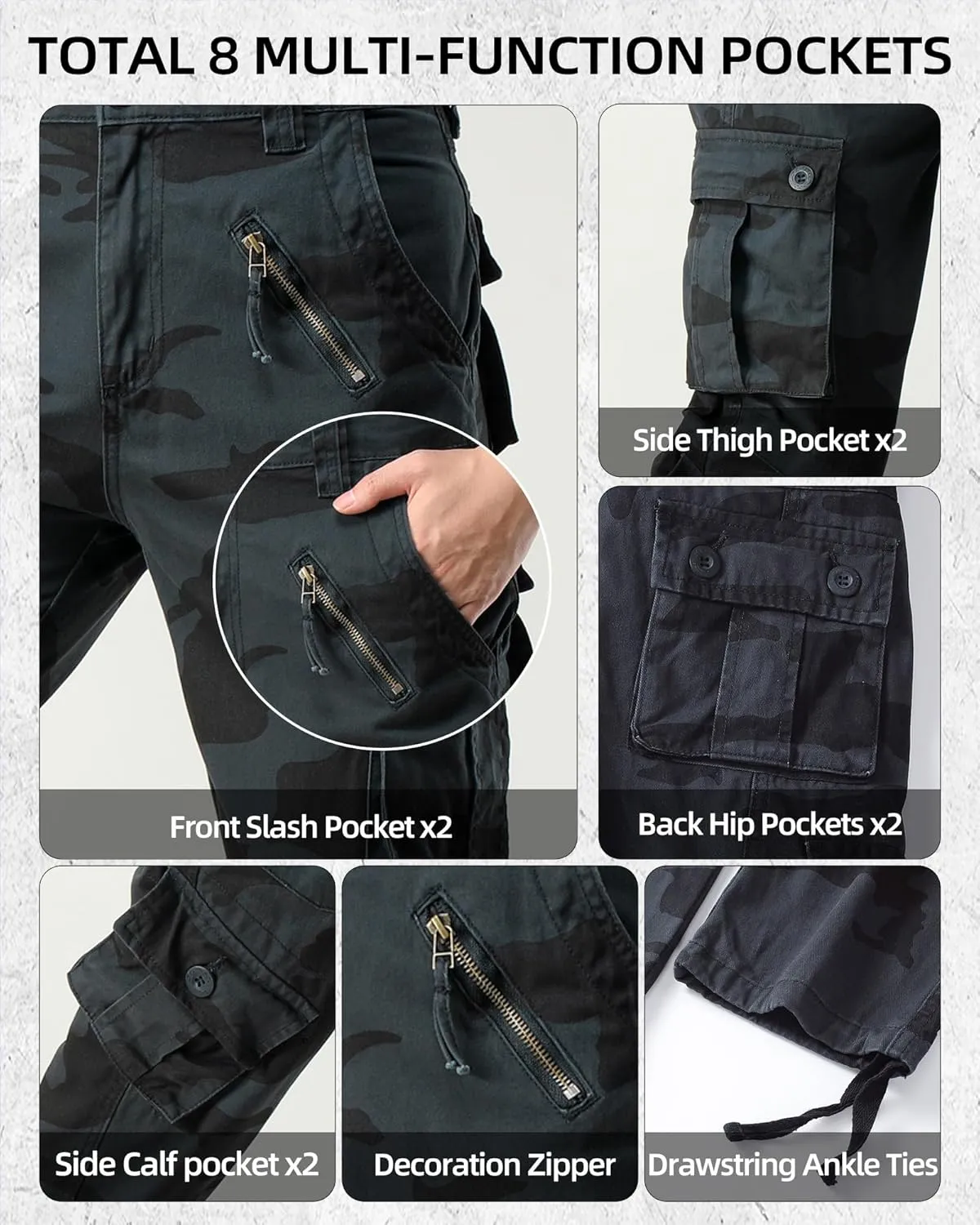 AKARMY Men's Camo Cargo Work Pants Cotton Casual Tactical Combat Military Wild BDU Ripstop Trousers with Multi Pockets