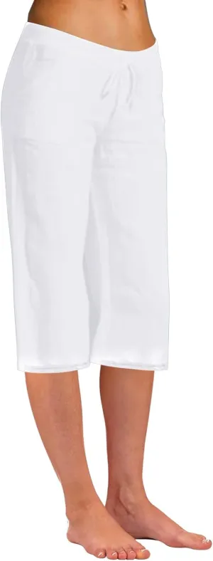 Akklian Womens Cotton Linen Pants Elastic Waisted Wide Leg Drawstring Casual Loose Trousers Beach Summer Pants with Pockets
