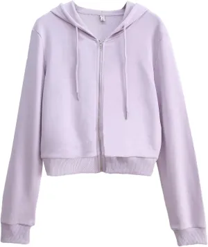 Amazhiyu Women's Cropped Zip up Hoodie Long Sleeves with Drawstring Hooded Cotton Crop Tops