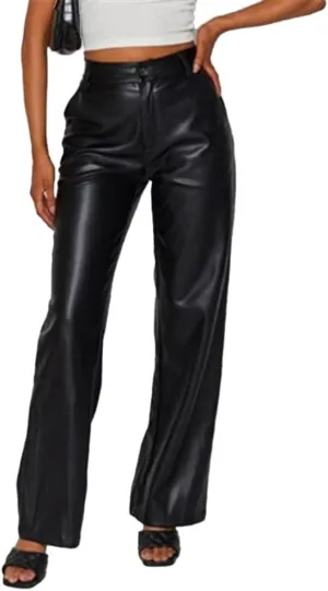 Baggy PU Faux Leather Pants for Women High Waist Straight Wide Leg Trousers Vintage 90s Punk Fashion Streetwear Pants