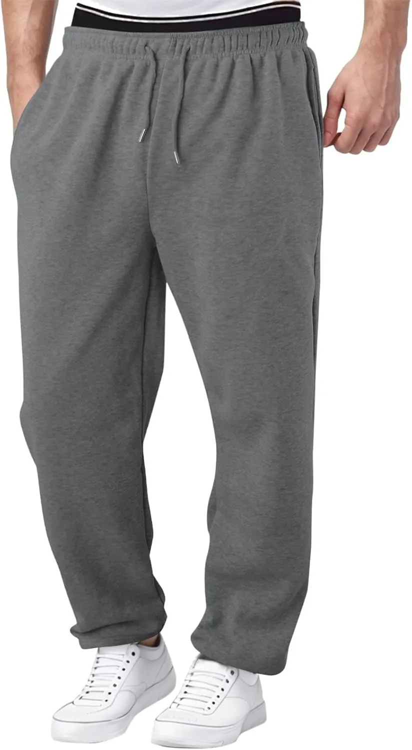 Baggy Sweatpants Men Tapered Loose Fit Trousers Drawstring Pants Elastic Waist Workout Slacks with Pockets