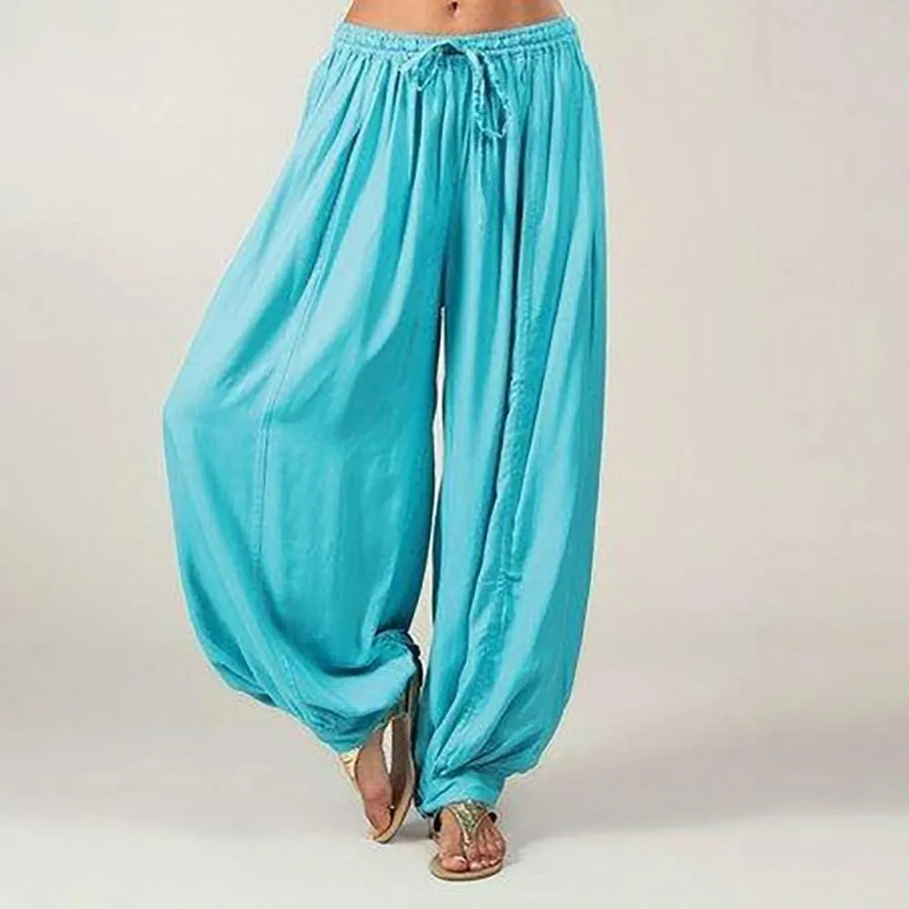 Black Linen Pants Women Plus Size Beach Baggy Wide Leg Pants with Pockets Solid Business Palazzo Pants for Women
