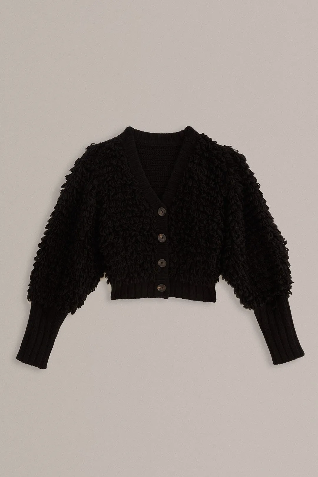 Black Textured V Neck Cardigan