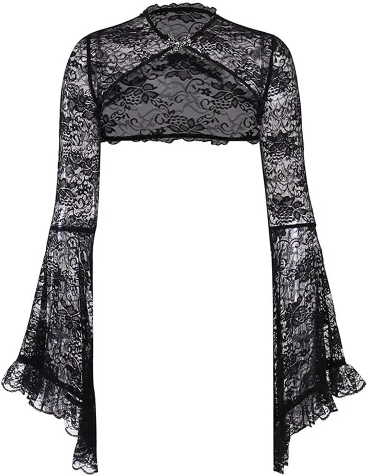 Bolero Shrug Top Trad Goth Black Shawls and Wraps for Evening Dresses Short Cardigan