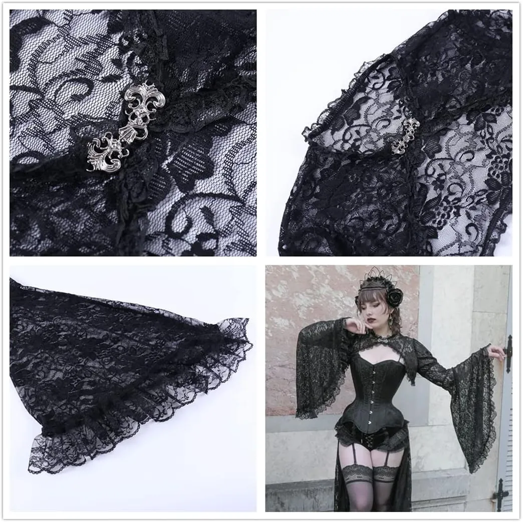 Bolero Shrug Top Trad Goth Black Shawls and Wraps for Evening Dresses Short Cardigan