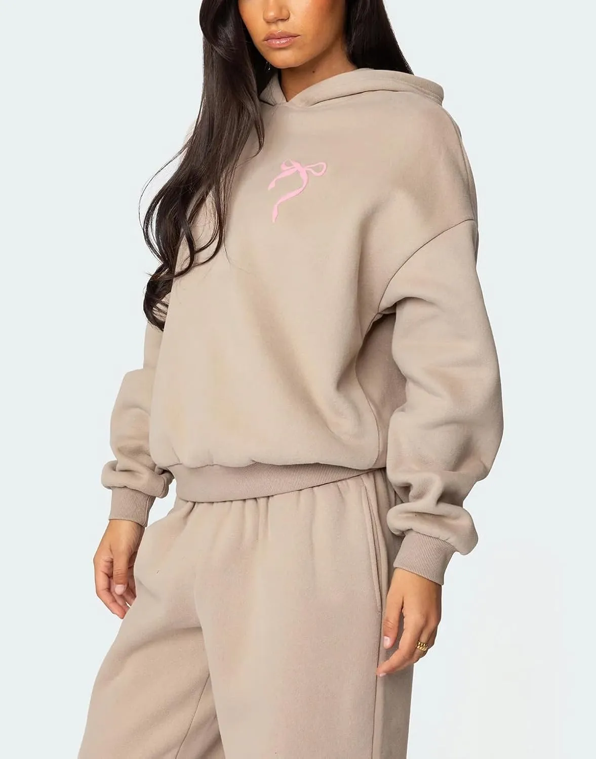 Bow Print Sweat Set for Women Two Piece Tracksuit Long Sleeve Oversized Hoodie Wide Leg Sweatpants 2 Piece Outfits