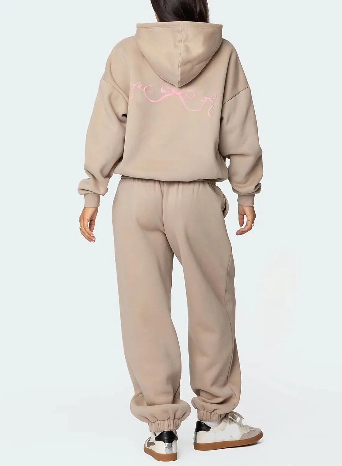 Bow Print Sweat Set for Women Two Piece Tracksuit Long Sleeve Oversized Hoodie Wide Leg Sweatpants 2 Piece Outfits