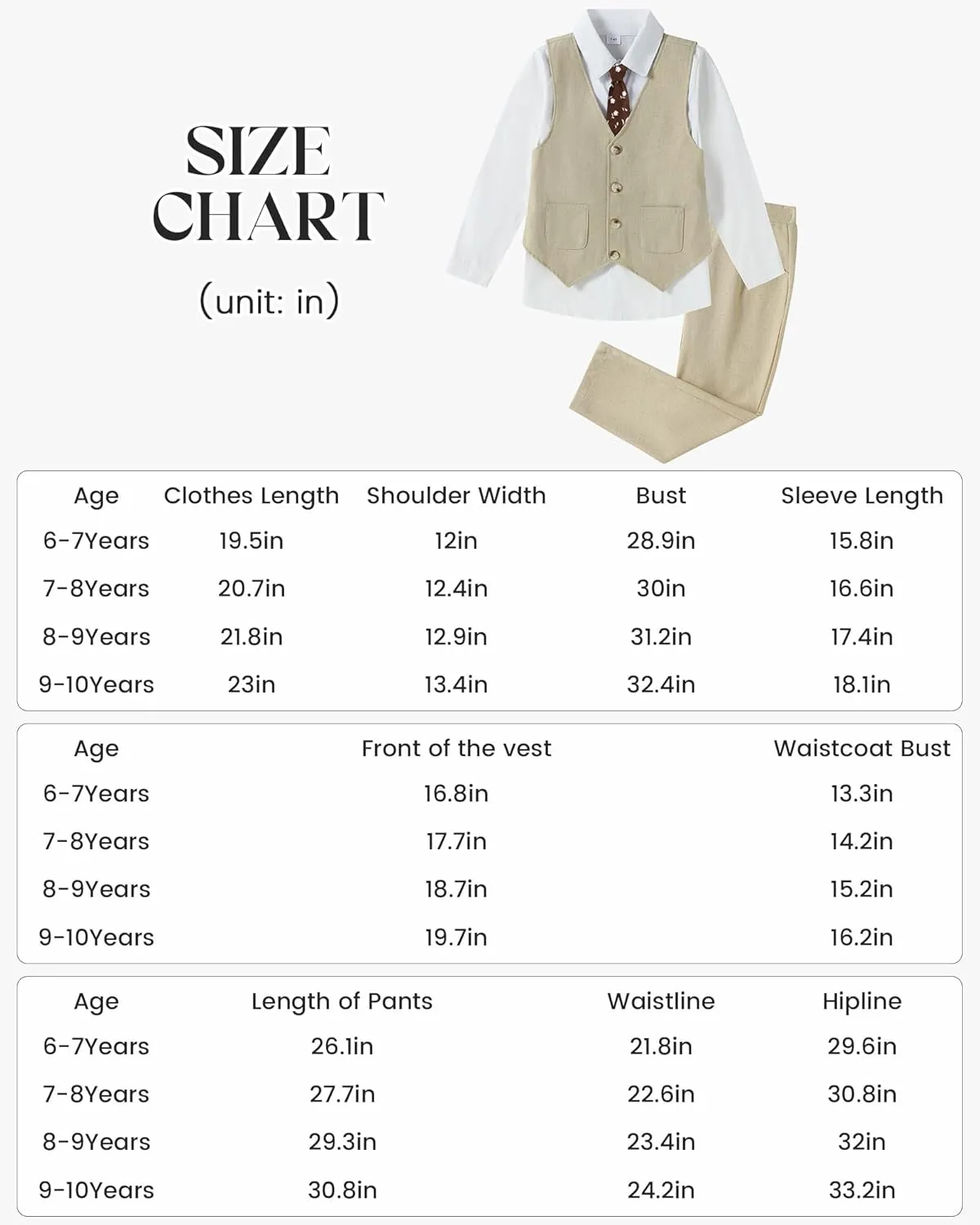 Boys Suit for Formal Occasions 4 Pieces Suit Sets Including Vest Printed Pants Dress Shirt and Tie for 6-10 Years