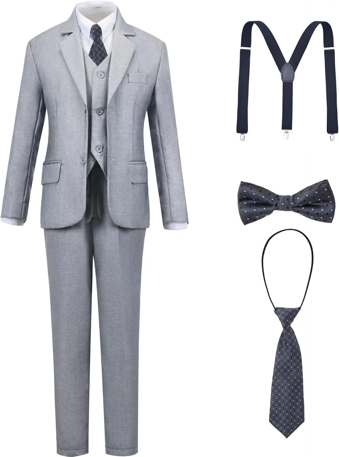 Boys Suit Kids Tuxedo Suits for Boys Adjustable Waist Vest Pants Suspenders Set Wedding Christmas Outfits
