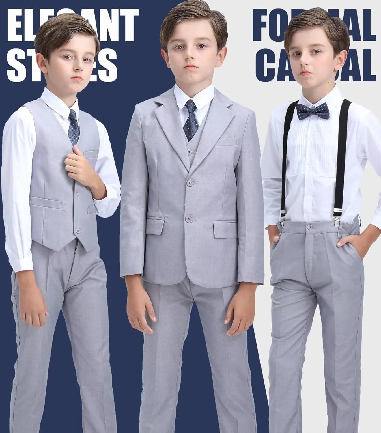 Boys Suit Kids Tuxedo Suits for Boys Adjustable Waist Vest Pants Suspenders Set Wedding Christmas Outfits