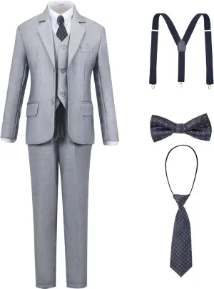 Boys Suit Kids Tuxedo Suits for Boys Adjustable Waist Vest Pants Suspenders Set Wedding Christmas Outfits
