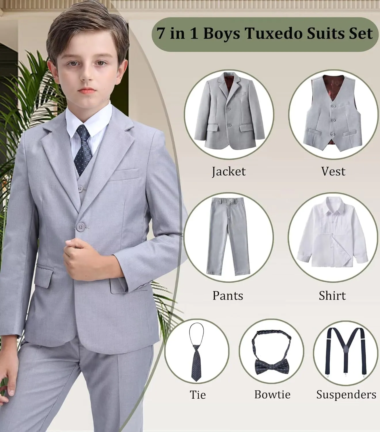 Boys Suit Kids Tuxedo Suits for Boys Adjustable Waist Vest Pants Suspenders Set Wedding Christmas Outfits