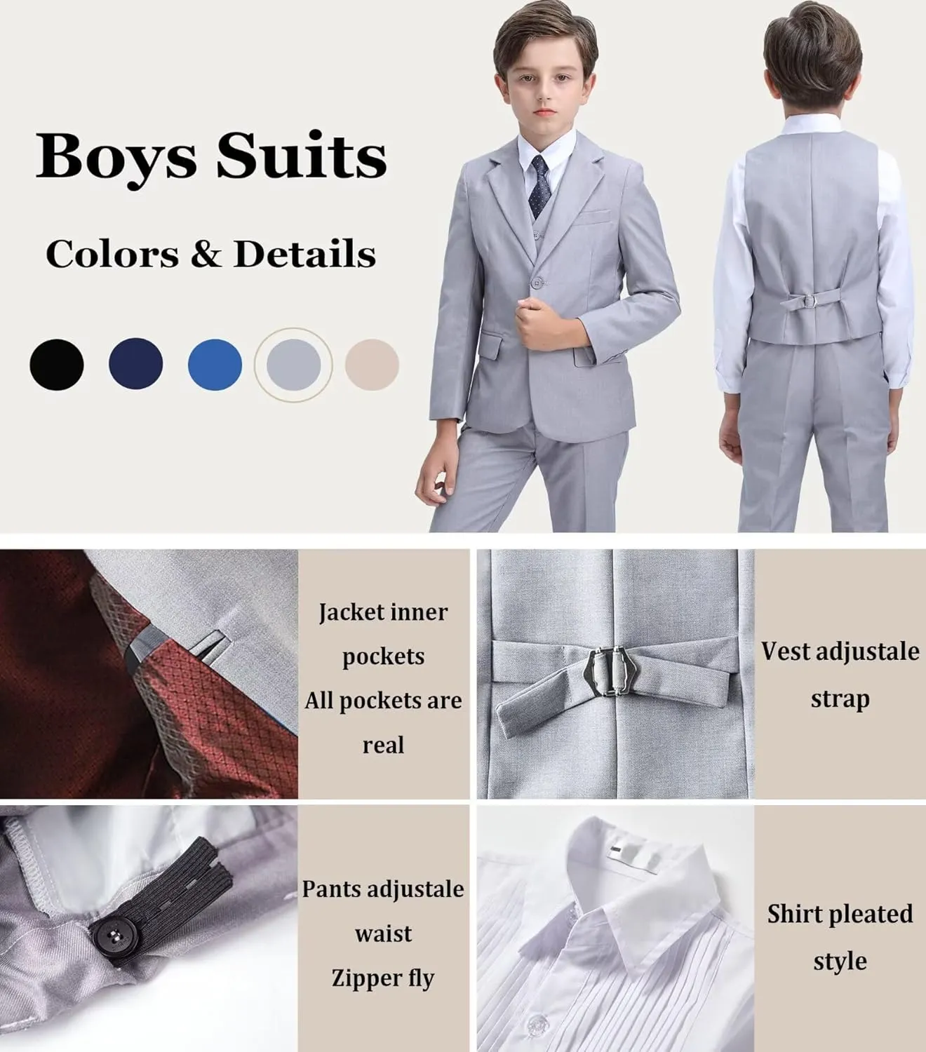Boys Suit Kids Tuxedo Suits for Boys Adjustable Waist Vest Pants Suspenders Set Wedding Christmas Outfits