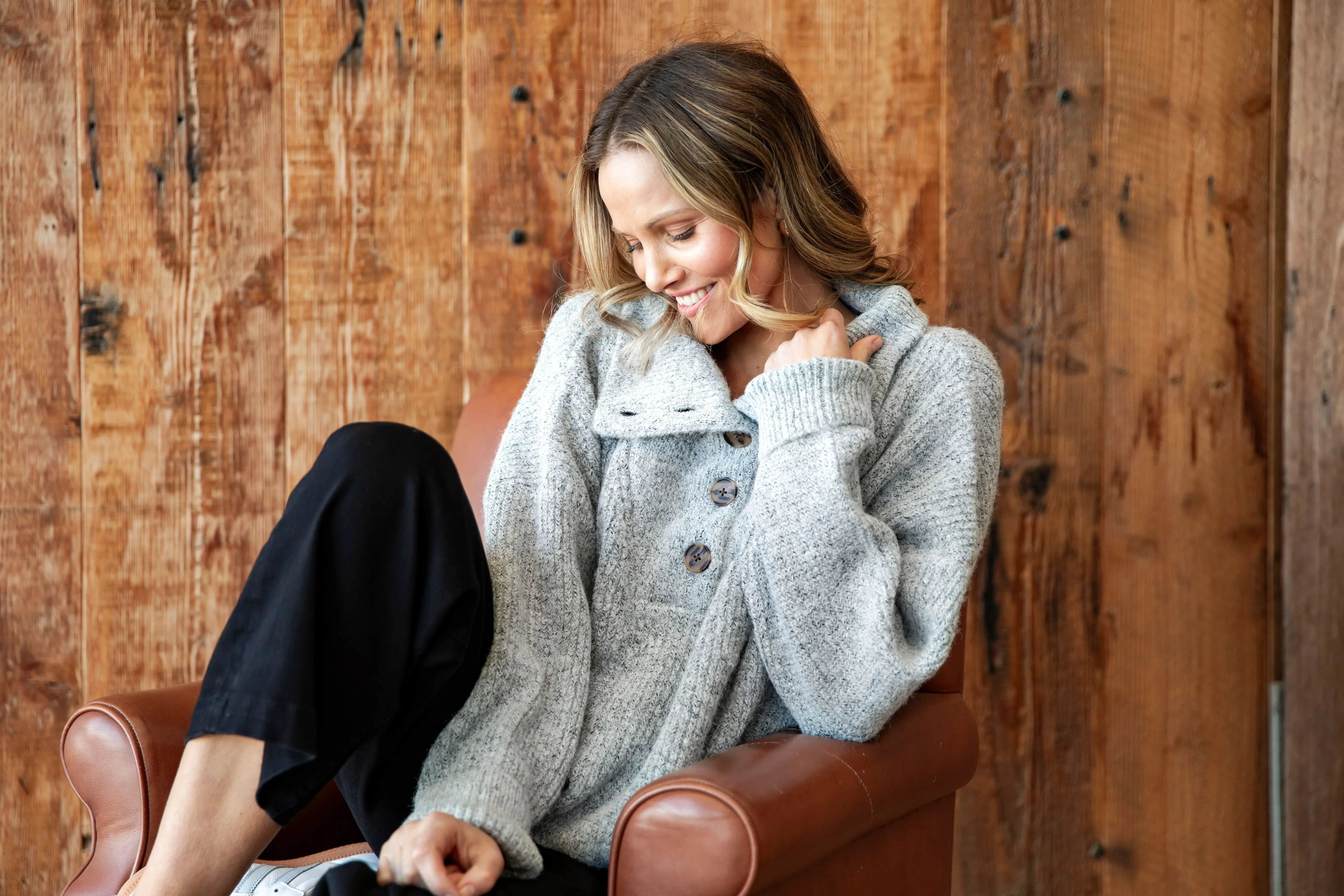 Bron Button Knit - Grey Marle