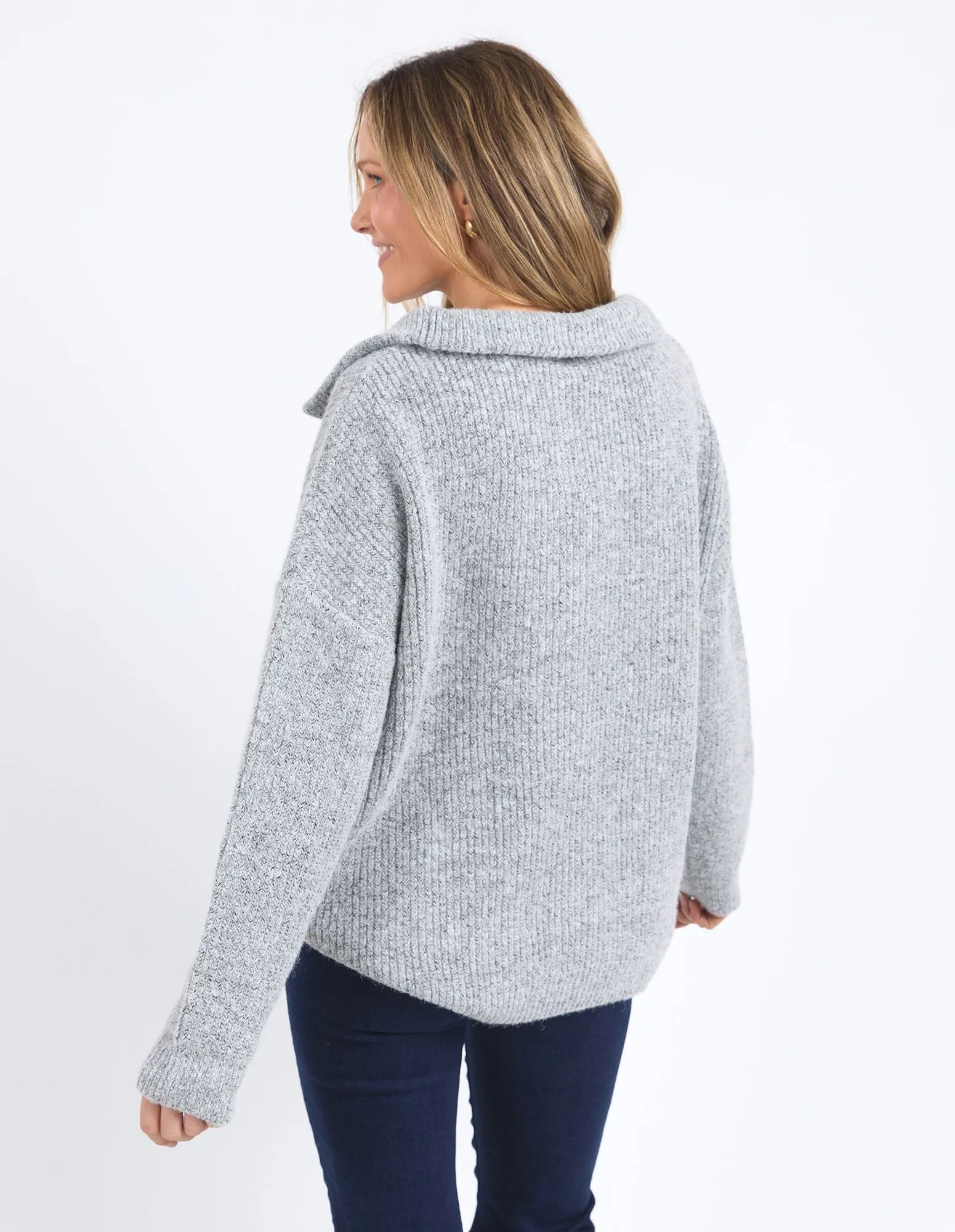 Bron Button Knit - Grey Marle