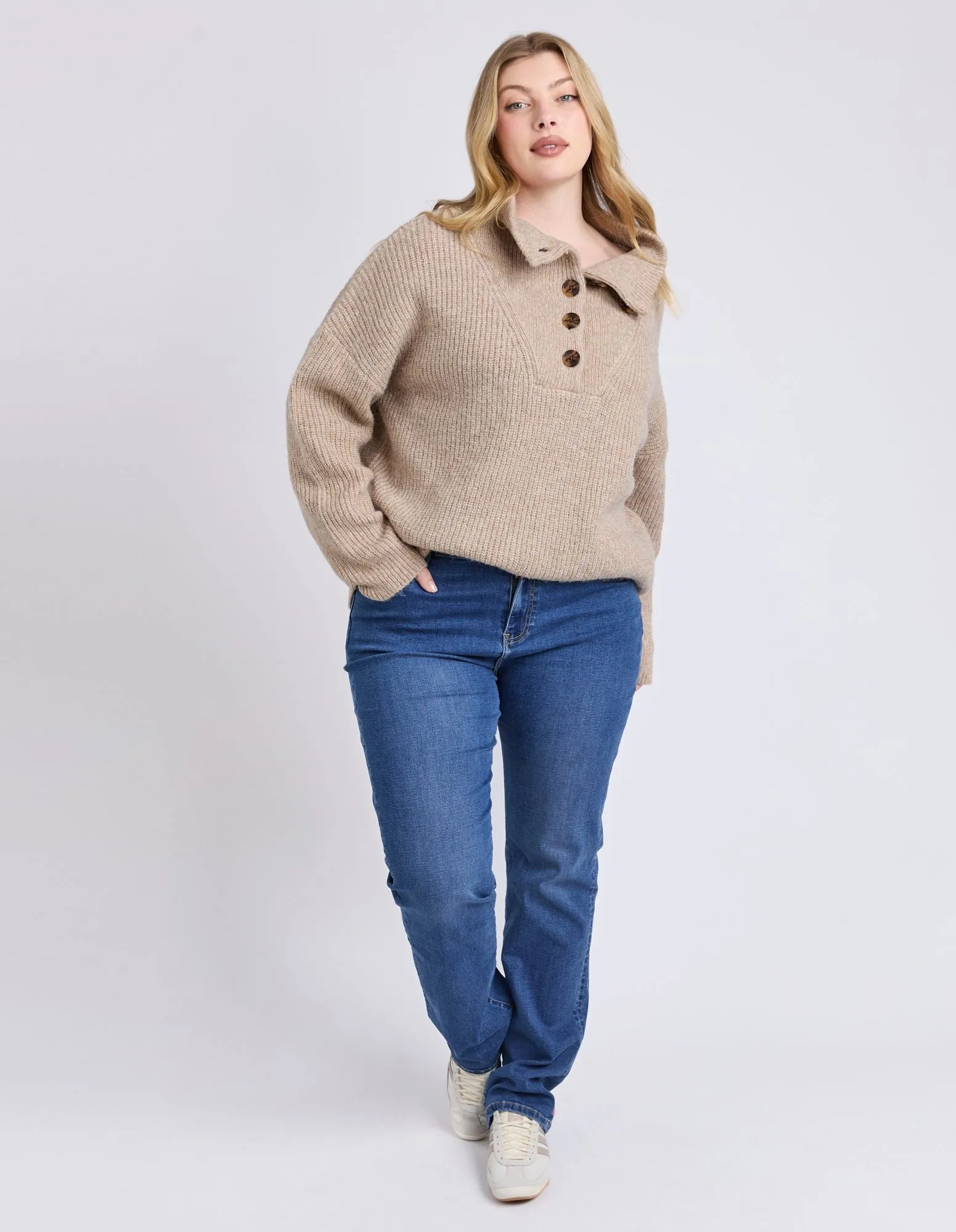 Bron Button Knit - Oatmeal Marle