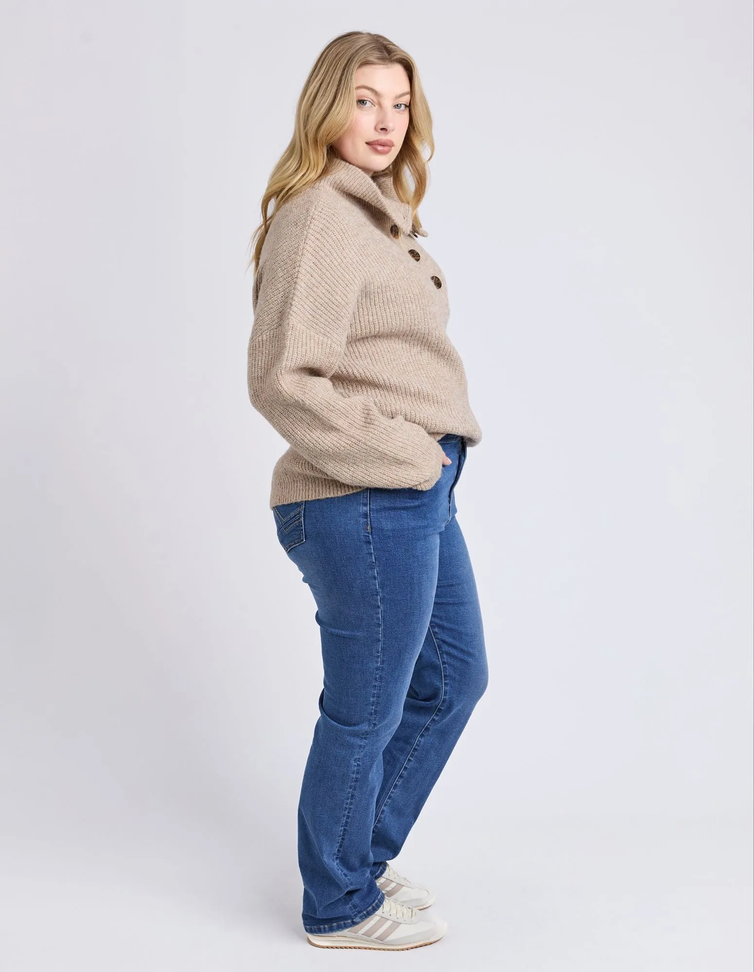 Bron Button Knit - Oatmeal Marle