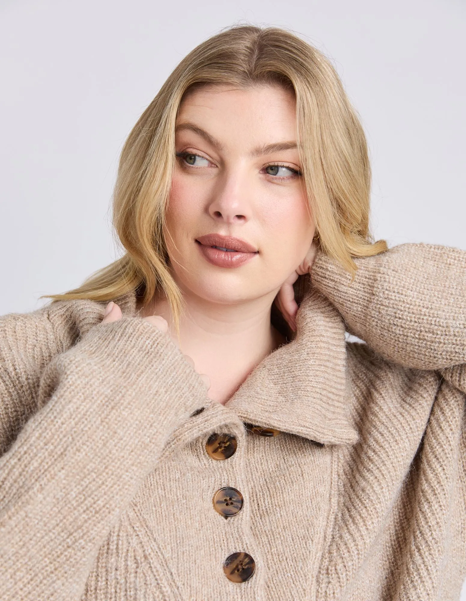 Bron Button Knit - Oatmeal Marle