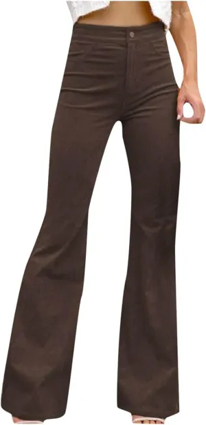 Business Casual Pants for Women Trendy Elastic High Waist Flare Pant Elegant Sexy Solid Slim Fit Trousers with Pocket