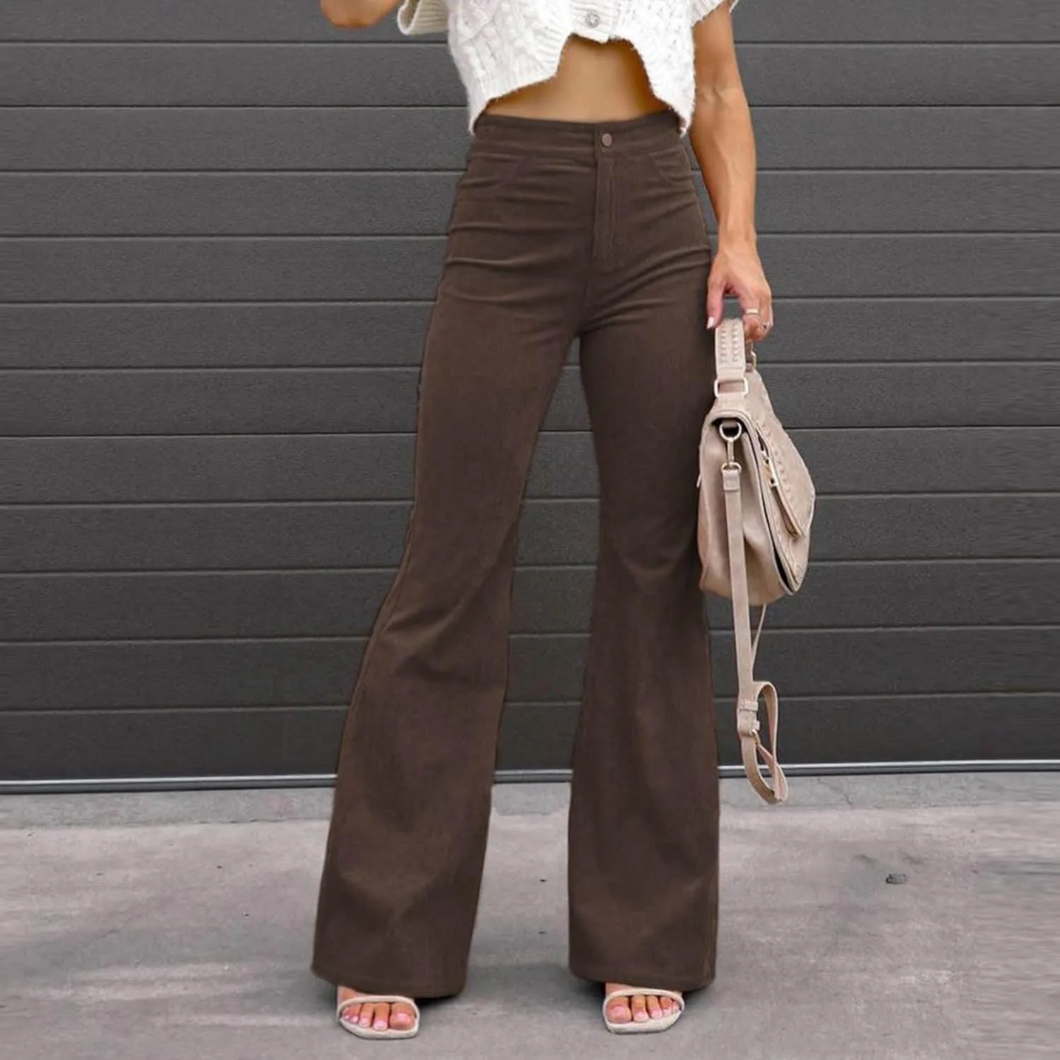 Business Casual Pants for Women Trendy Elastic High Waist Flare Pant Elegant Sexy Solid Slim Fit Trousers with Pocket