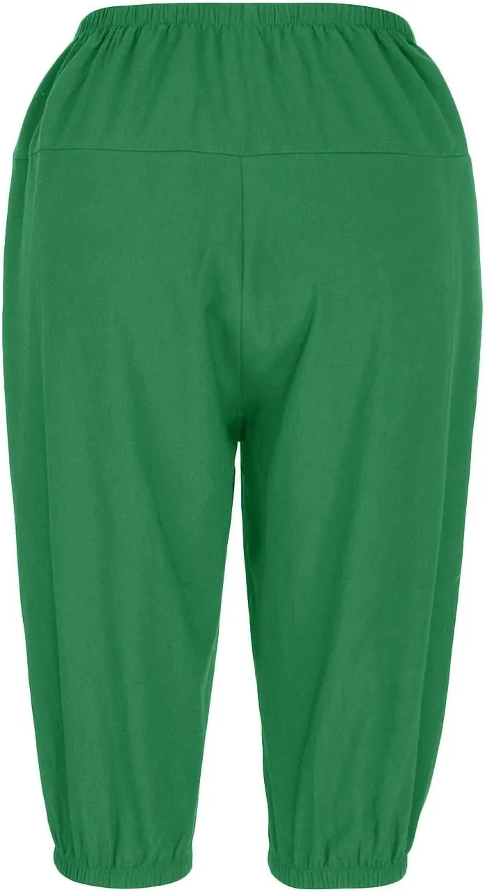 BZGTZT Linen Pants for Women High Waisted Wide Leg Capris Summer Casual Elastic High Waist Cropped Trousers with Pockets