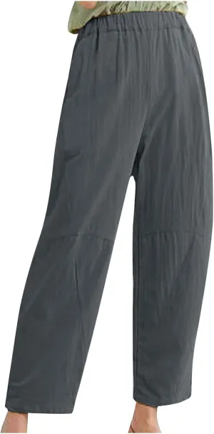 BZGTZT Plus Size Linen Pants for Women Summer Straight Wide Leg Pants Elastic High Waist Trousers Casual Comfy Palazzo Pants