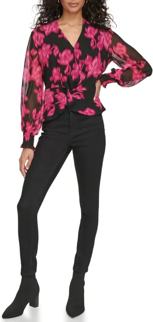 Calvin Klein Women's Printed V Neck Blouse