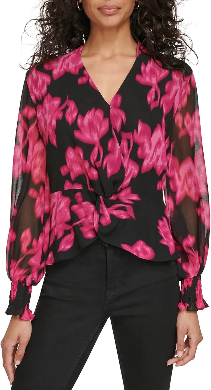 Calvin Klein Women's Printed V Neck Blouse