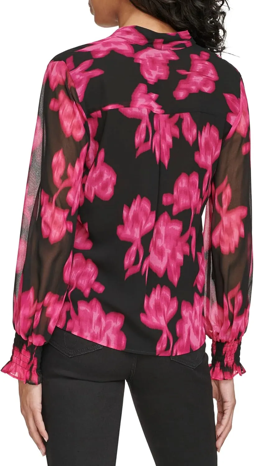 Calvin Klein Women's Printed V Neck Blouse
