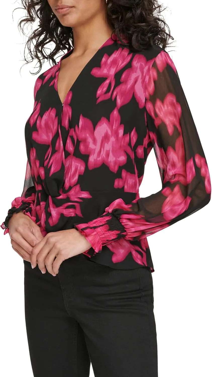 Calvin Klein Women's Printed V Neck Blouse