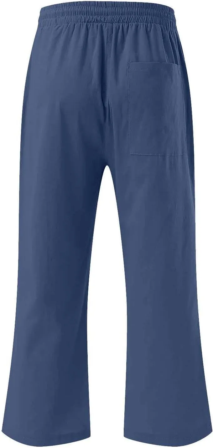 Capri Pants for Women 2024 Summer Casual Drawstring High Waist Linen Pants Straight Wide Leg Capris Cropped Trousers