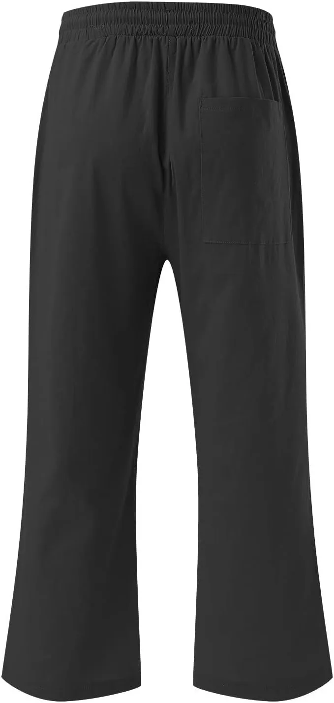 Capri Pants for Women Casual 2025 Dressy High Waisted Linen Pants Summer Beach Straight Leg Trousers with Pockets