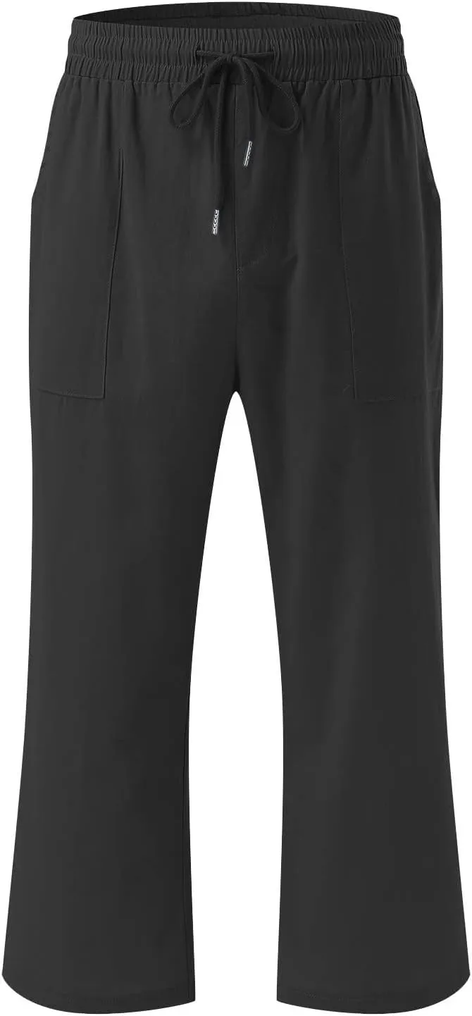 Capri Pants for Women Casual 2025 Dressy High Waisted Linen Pants Summer Beach Straight Leg Trousers with Pockets