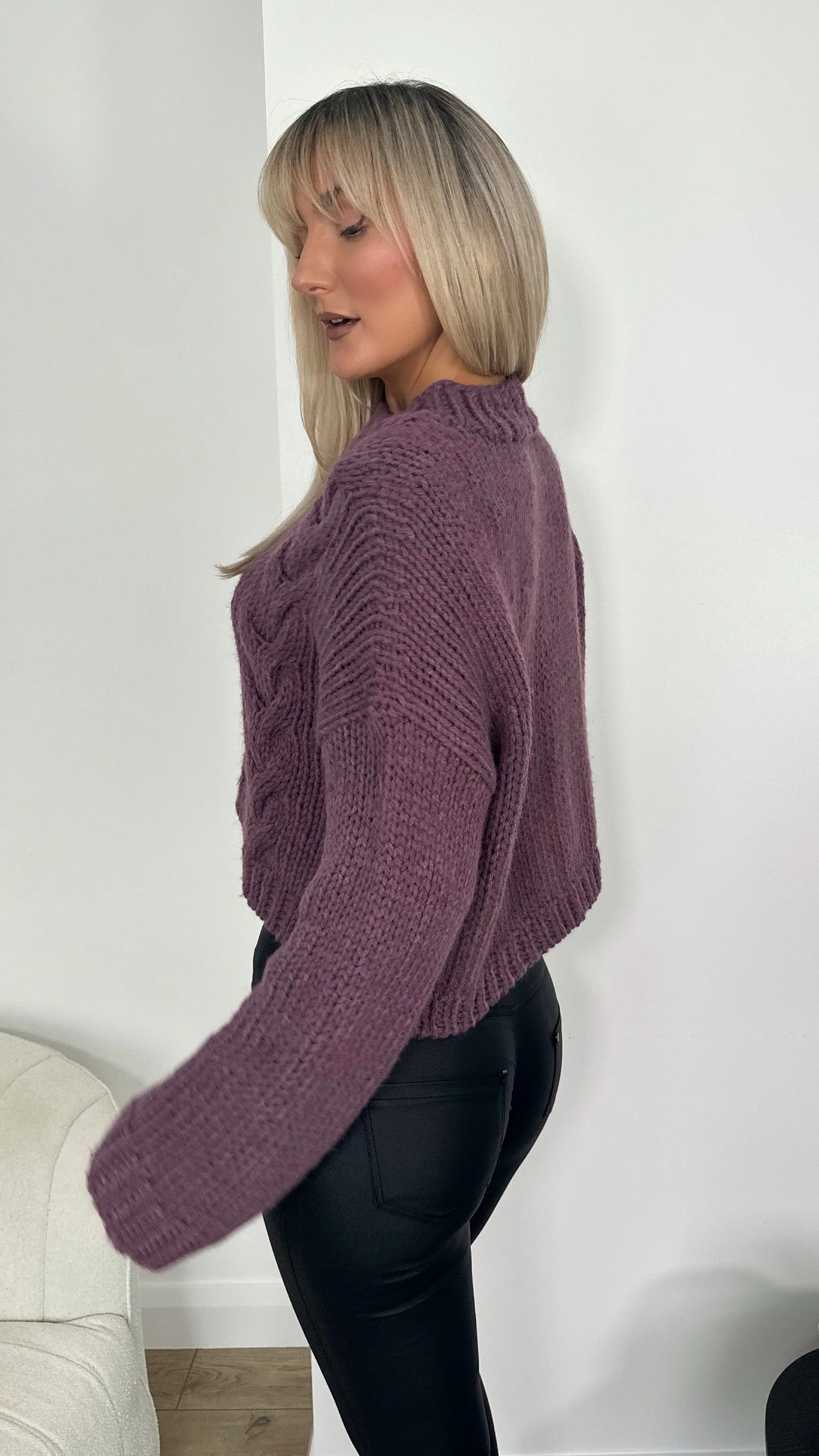 Carla Dusty Purple Soft Hand Chunky Knitted Wool Jumper
