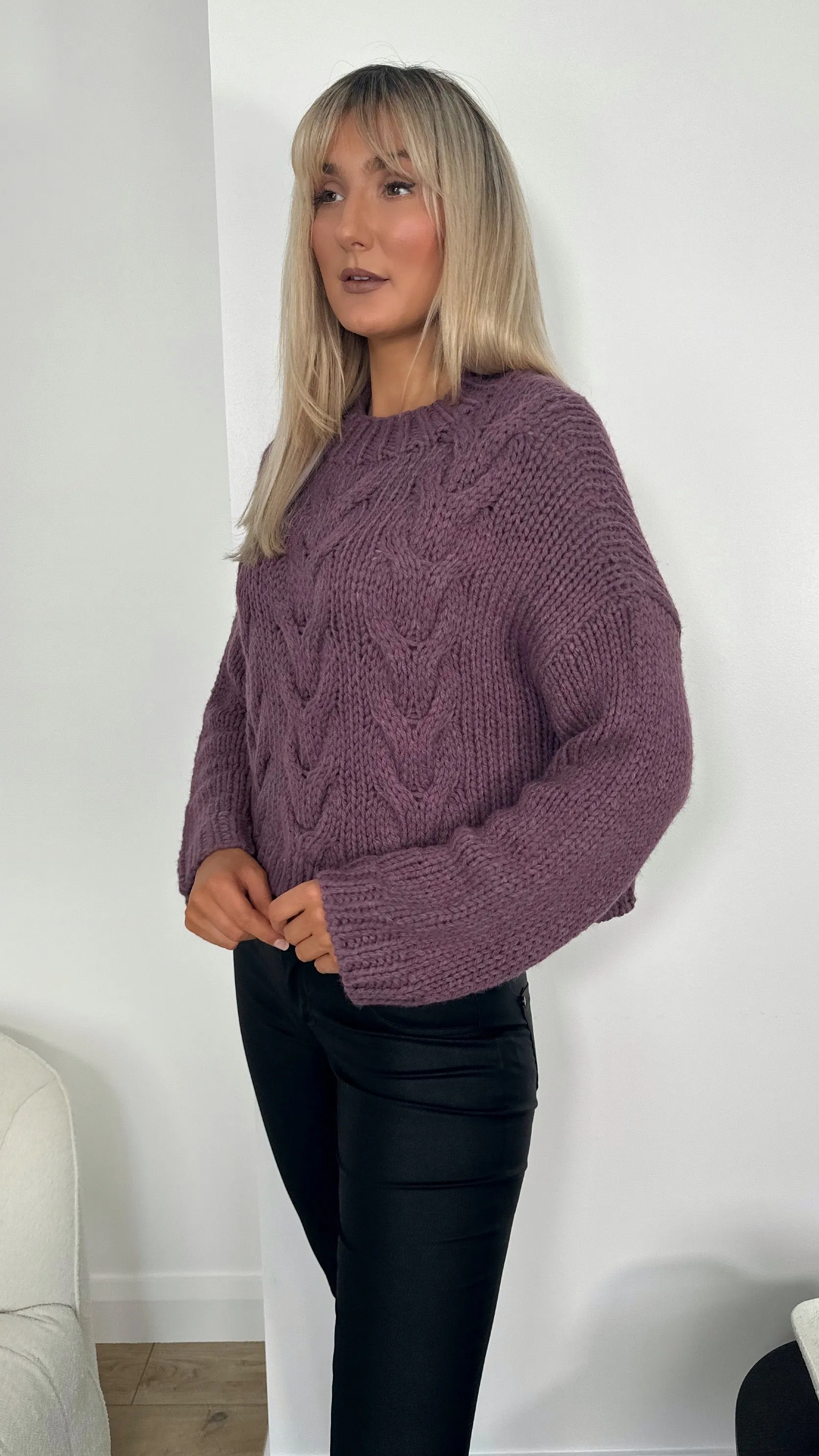 Carla Dusty Purple Soft Hand Chunky Knitted Wool Jumper