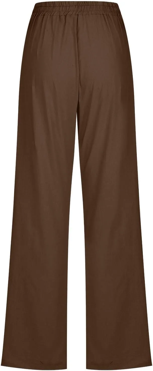 Casual Linen Pants Women Lounge Pants High Waist Drawstring Loose Fit 2025 Summer Trousers with Side Pockets Slacks