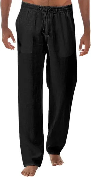 Casual Pants Men Summer Trouser Pants Casual Loose Joggers Lightweight Straight Stretch Sports Pants with Pockets
